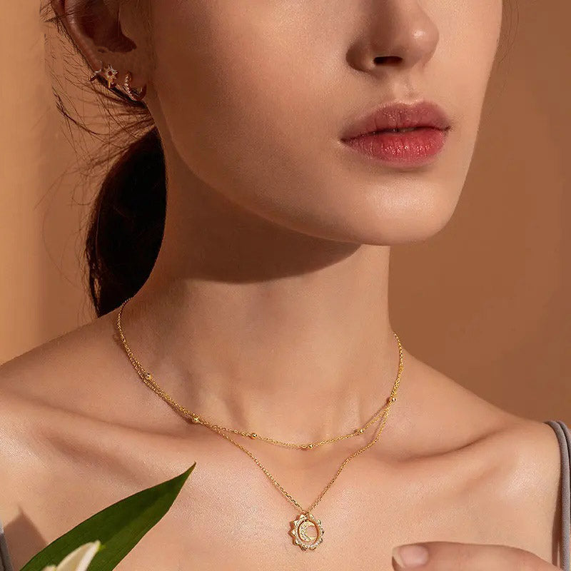 Vintage Gold Sun and Moon Double Layers Choker Necklaces